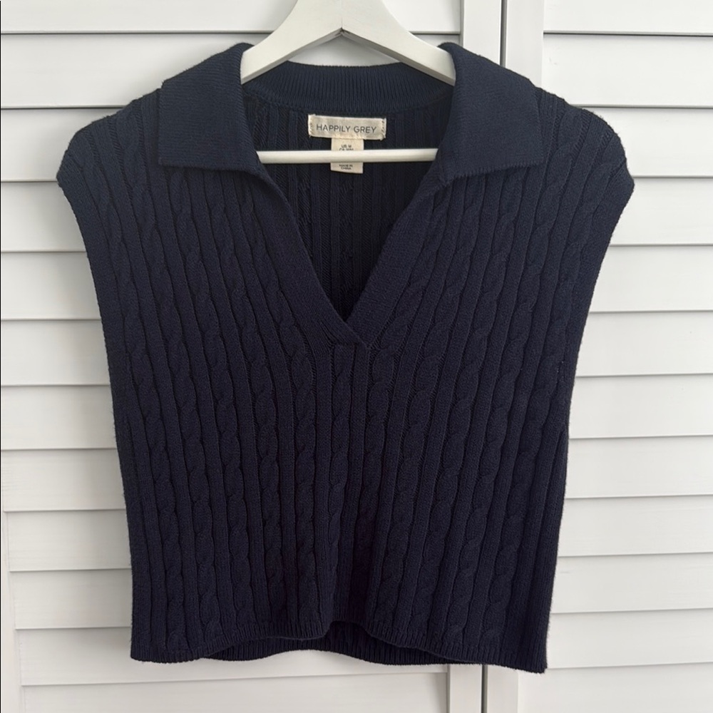 Happily Grey Women's Navy Cable Knit Top